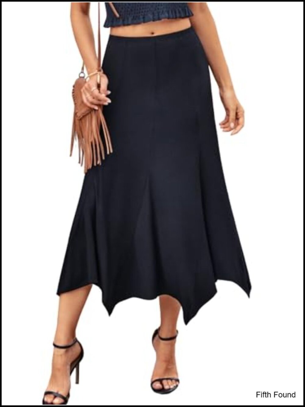 Flowy High Waisted A-Line Midi Skirt Asymmetrical High Low Hanky Hem